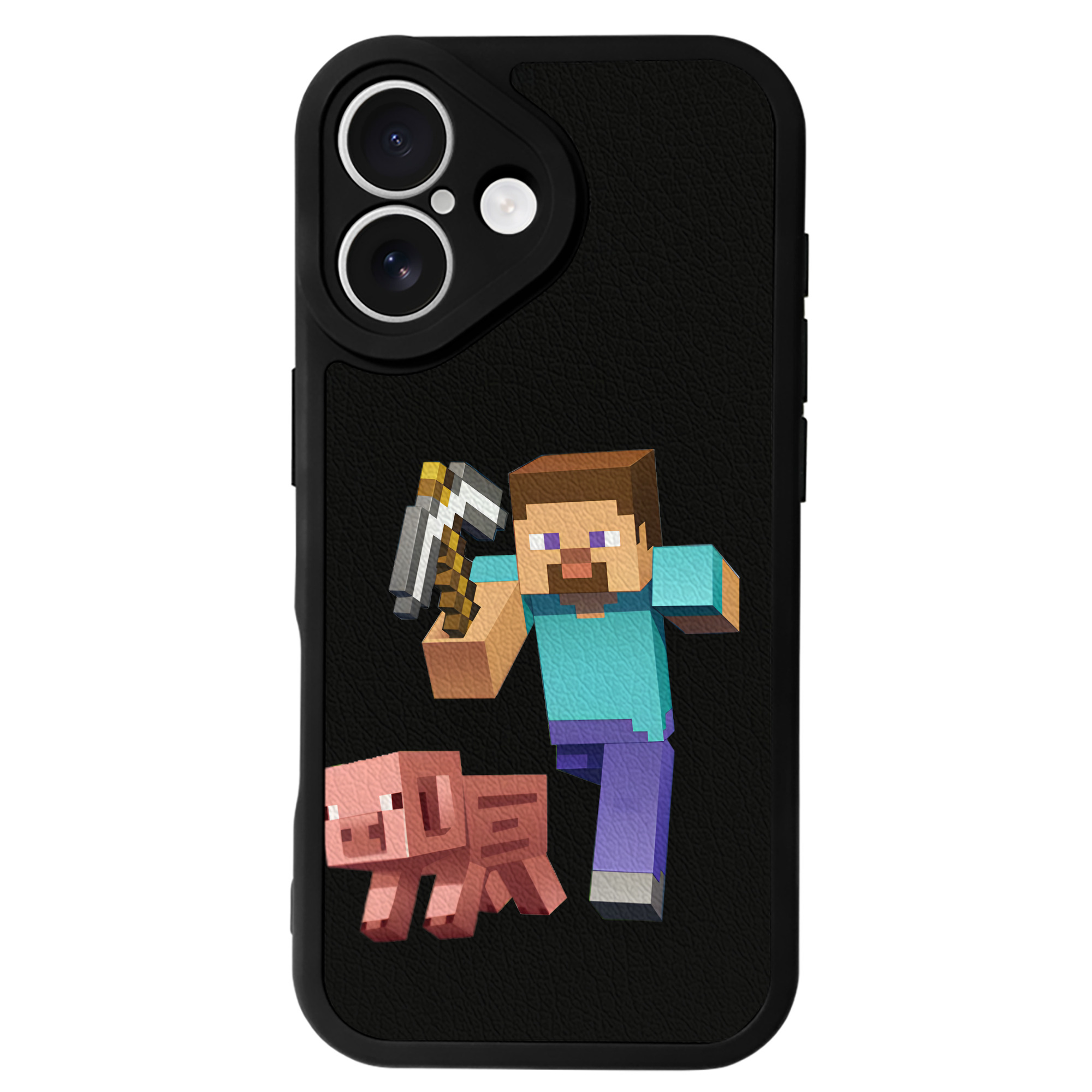 （画像用） マインクラフト ブロックの世界 Minecraft MC Block world 【iPhone 16シリーズ対応】シリコンスマホケース（レザー調） 材質：シリコン